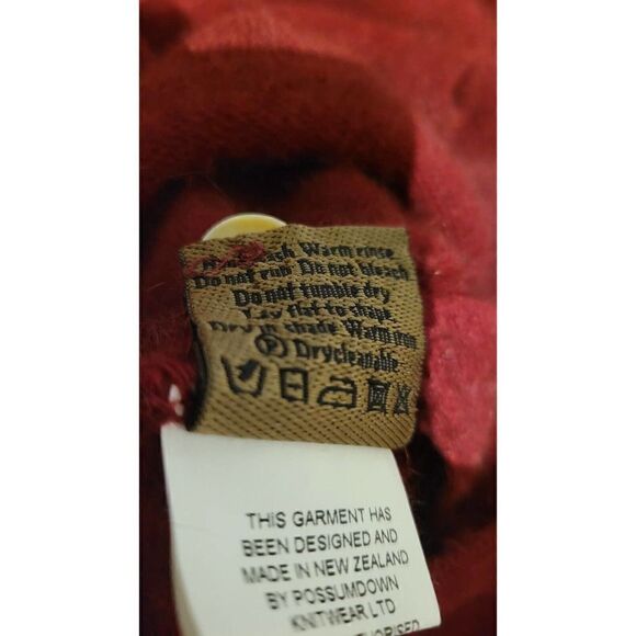 Possumdown Button Down Sweater Cardigan Merino Wool Burgundy Red Sz Large - Picture 10 of 11